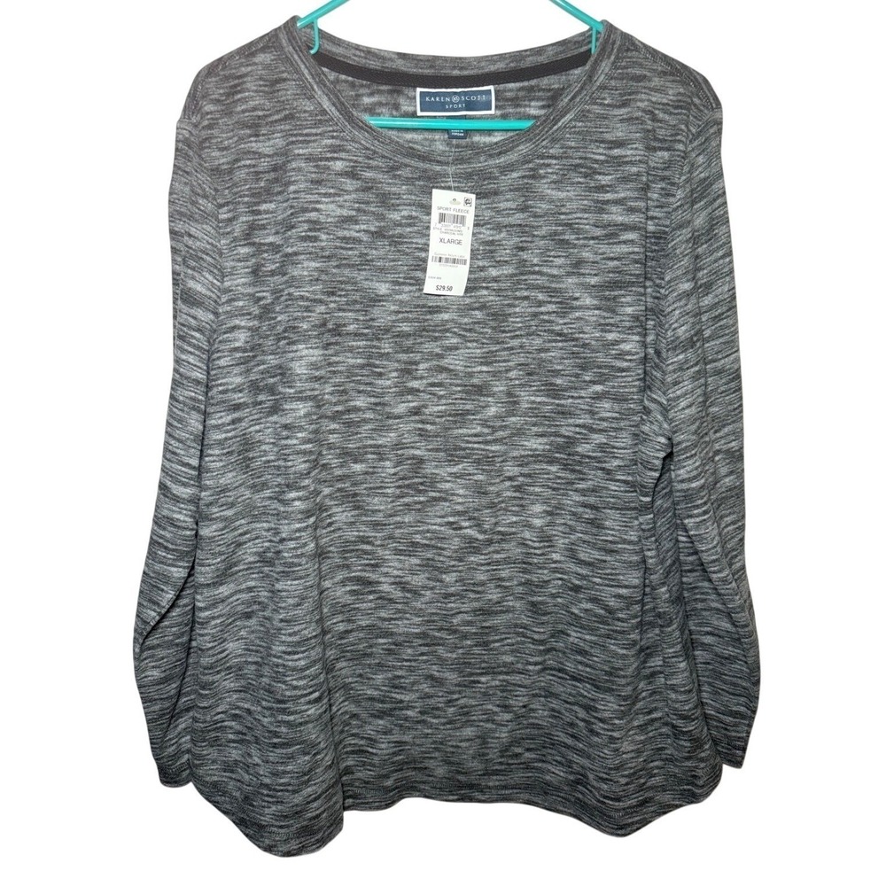 Karen Scott Fleece Long Sleeve Crewneck Women's XL Sport Charcoal Heather NWT